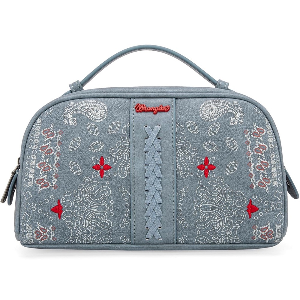NEW Wrangler Gray and Red Embroidered Cosmetic Bag